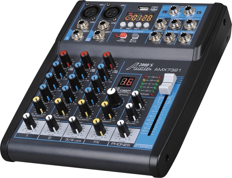 AUDIO 2000'S Audio2000'S AMX7321 Professional Four-Channel Audio Mixer with Built-In USB Interface to Computer for Recording and Music Playing Applications - Image 2